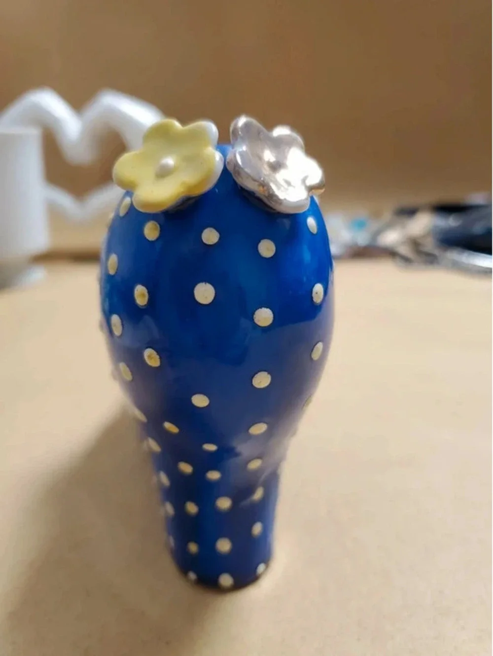 Vintage 1950s Blue Polka Dot Ceramic High Heel Shoe Figurine
